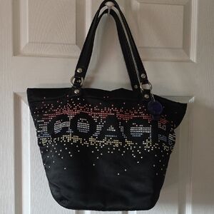 Coach Black Tote with Multicolor Studded Accents